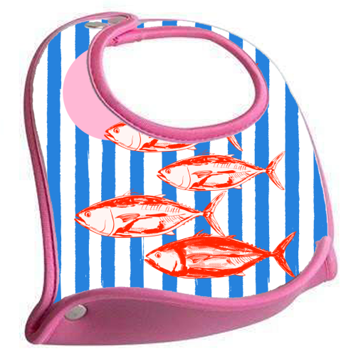 Preppy Blue Stripes Tuna Coastal Aesthetic - feeding bib by EZbie