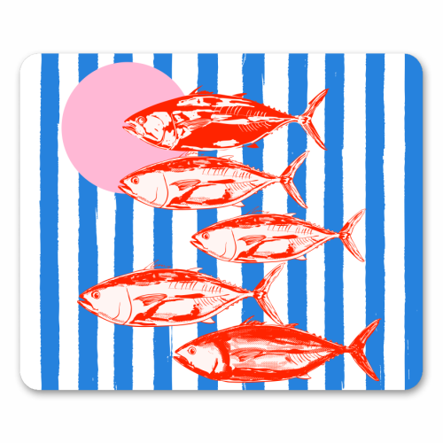 Preppy Blue Stripes Tuna Coastal Aesthetic - mouse mat by EZbie