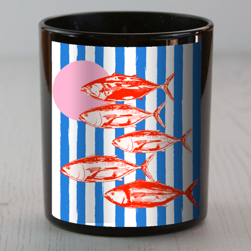 Preppy Blue Stripes Tuna Coastal Aesthetic - scented candle by EZbie