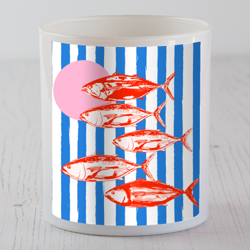 Preppy Blue Stripes Tuna Coastal Aesthetic - scented candle by EZbie