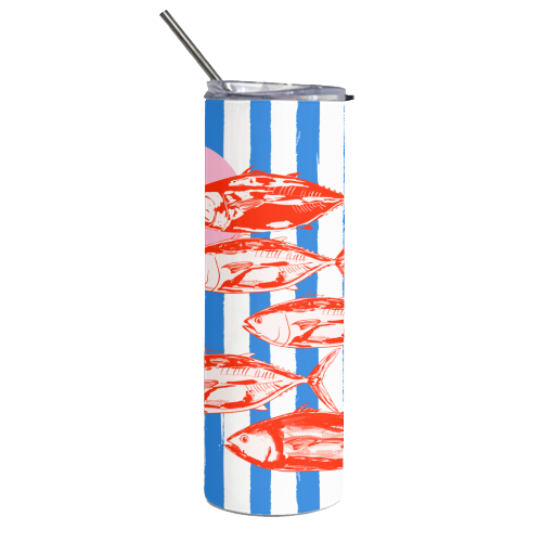 Preppy Blue Stripes Tuna Coastal Aesthetic - Tumbler by EZbie