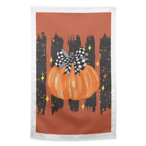 Preppy Fall Pumpkin Bow Glitter Coquette - funny tea towel by EZbie