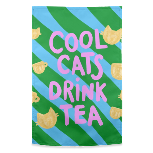Cool Cats Drink Tea - funny tea towel by The Paper Tail