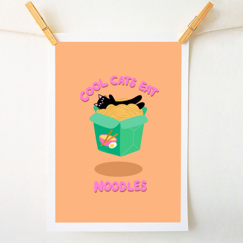 Cool Cats Eat Noodles - A1 - A4 art print by The Paper Tail