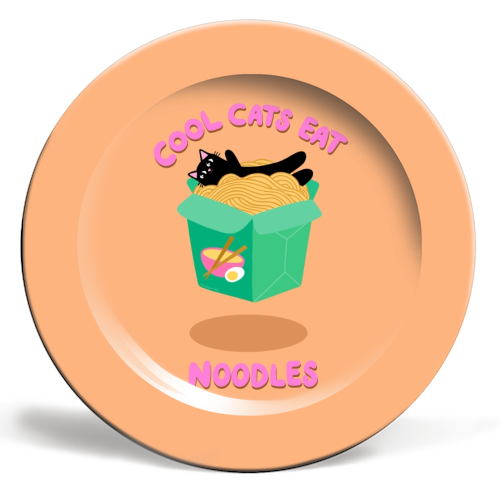 Cool Cats Eat Noodles - ceramic dinner plate by The Paper Tail