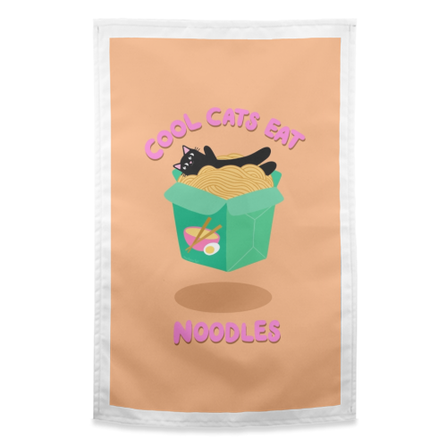 Cool Cats Eat Noodles - funny tea towel by The Paper Tail