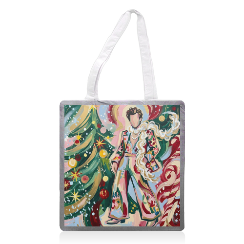 Harry's Christmas Wonderland – Colorful Holiday Pop Art - printed canvas tote bag by haris kavalla