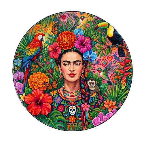 Frida Kahlo: Tropical Jungle - Circle Sticker by haris kavalla