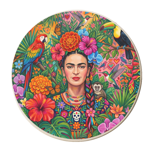 Frida Kahlo: Tropical Jungle - personalised beer coaster by haris kavalla