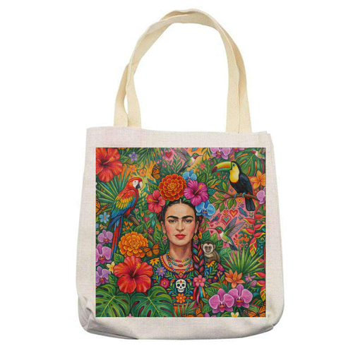 Frida Kahlo: Tropical Jungle - printed canvas tote bag by haris kavalla
