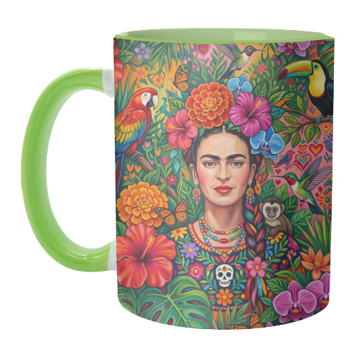 Frida Kahlo: Tropical Jungle - unique mug by haris kavalla