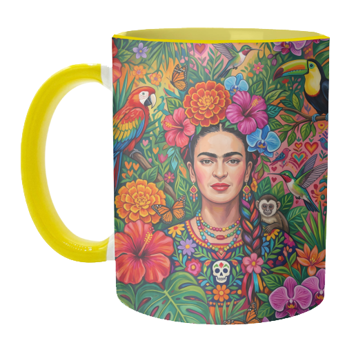 Frida Kahlo: Tropical Jungle - unique mug by haris kavalla