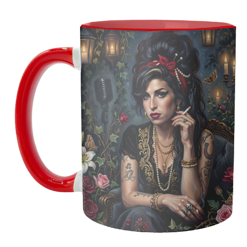 Amy Back to Black Rose - unique mug by haris kavalla