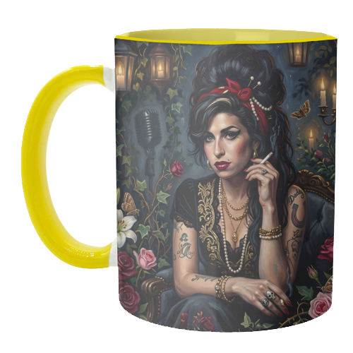 Amy Back to Black Rose - unique mug by haris kavalla
