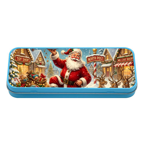 Santa Claus Christmas Sleigh Artwork – Ho Ho Ho North Pole - tin pencil case by haris kavalla