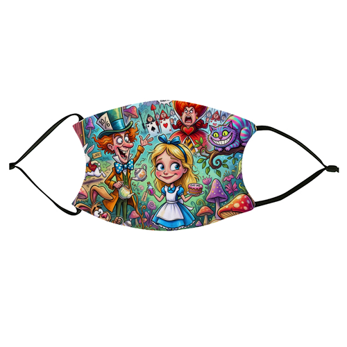 Alice in Wonderland Whimsical Fantasy Artwork – Magical Tea Party Adventure - face cover mask by haris kavalla