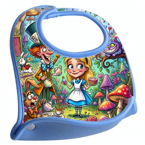 Alice in Wonderland Whimsical Fantasy Artwork – Magical Tea Party Adventure - feeding bib by haris kavalla