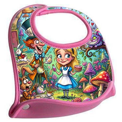 Alice in Wonderland Whimsical Fantasy Artwork – Magical Tea Party Adventure - feeding bib by haris kavalla