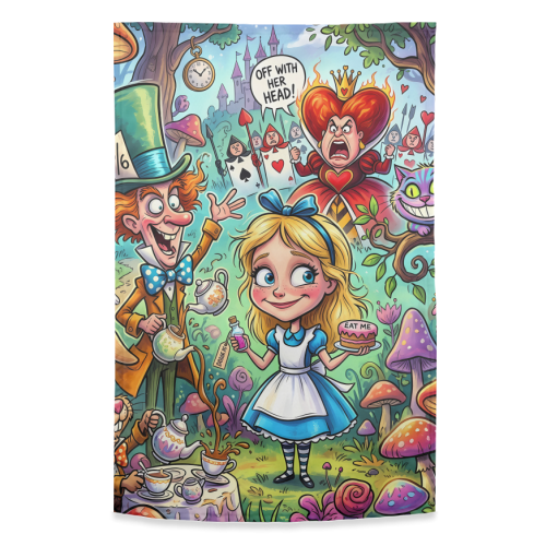 Alice in Wonderland Whimsical Fantasy Artwork – Magical Tea Party Adventure - funny tea towel by haris kavalla