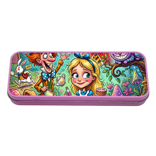 Alice in Wonderland Whimsical Fantasy Artwork – Magical Tea Party Adventure - tin pencil case by haris kavalla