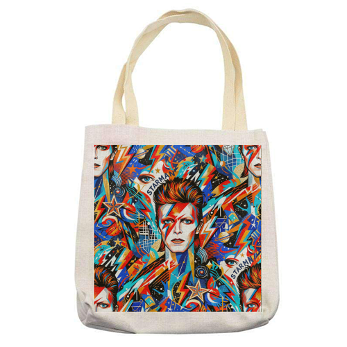 David Bowie: Stardust & Lightning - printed canvas tote bag by haris kavalla