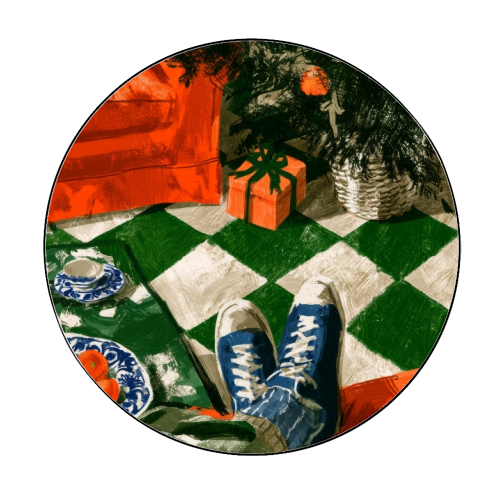Christmas chilling - Circle Sticker by DejaReve