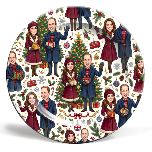 Prince William & Kate Christmas Pattern - ceramic dinner plate by haris kavalla