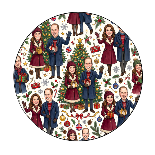 Prince William & Kate Christmas Pattern - Circle Sticker by haris kavalla