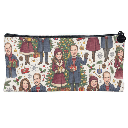 Prince William & Kate Christmas Pattern - flat pencil case by haris kavalla