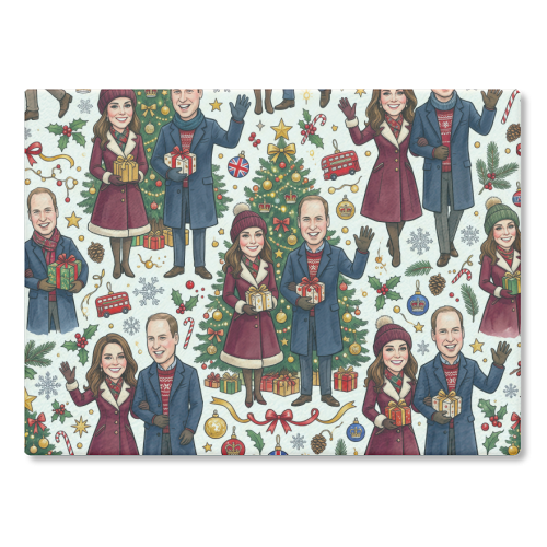 Prince William & Kate Christmas Pattern - glass chopping board by haris kavalla