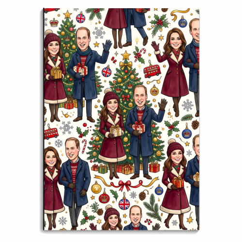 Prince William & Kate Christmas Pattern - personalised A4, A5, A6 notebook by haris kavalla