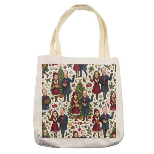 Prince William & Kate Christmas Pattern - printed canvas tote bag by haris kavalla