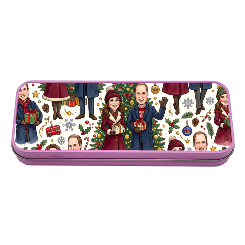 Prince William & Kate Christmas Pattern - tin pencil case by haris kavalla