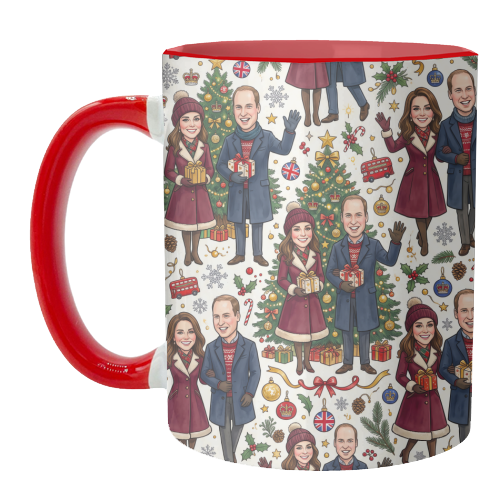 Prince William & Kate Christmas Pattern - unique mug by haris kavalla