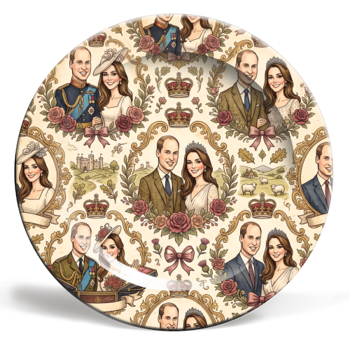 British Royal Family Vintage Pattern - ceramic dinner plate by haris kavalla