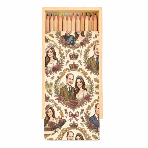 British Royal Family Vintage Pattern - Coloured Pencils with Box by haris kavalla