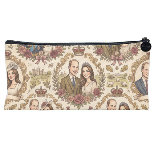 British Royal Family Vintage Pattern - flat pencil case by haris kavalla