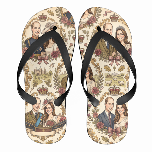 British Royal Family Vintage Pattern - funny flip flops by haris kavalla
