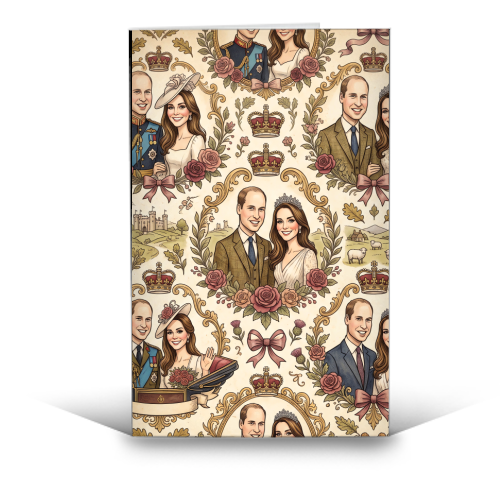 British Royal Family Vintage Pattern - funny greeting card by haris kavalla