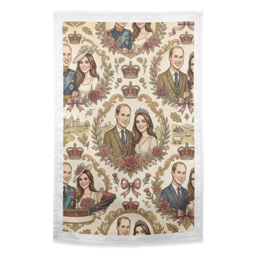 British Royal Family Vintage Pattern - funny tea towel by haris kavalla
