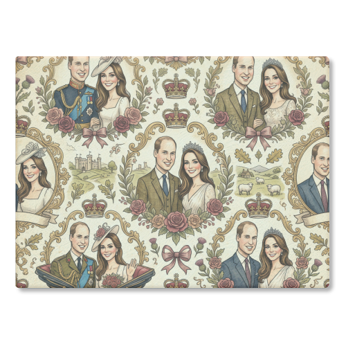 British Royal Family Vintage Pattern - glass chopping board by haris kavalla