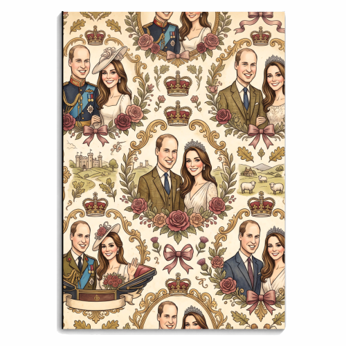 British Royal Family Vintage Pattern - personalised A4, A5, A6 notebook by haris kavalla