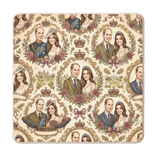 British Royal Family Vintage Pattern - personalised beer coaster by haris kavalla