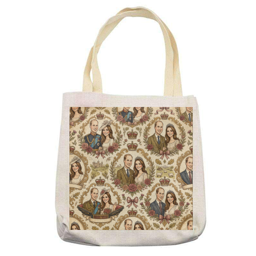 British Royal Family Vintage Pattern - printed canvas tote bag by haris kavalla