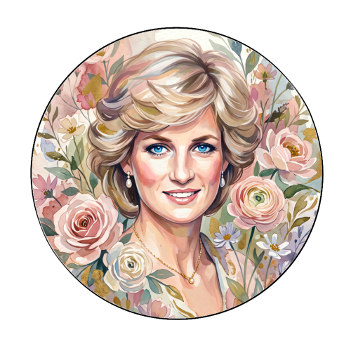 Princess Diana Floral Portrait - Circle Sticker by haris kavalla