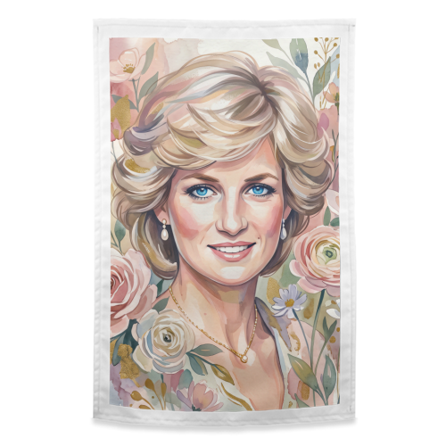 Princess Diana Floral Portrait - funny tea towel by haris kavalla