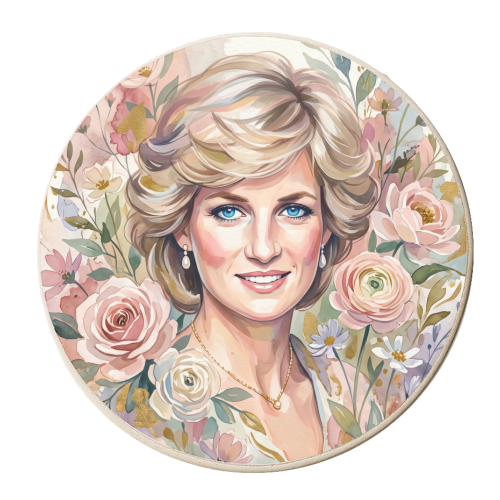 Princess Diana Floral Portrait - personalised beer coaster by haris kavalla