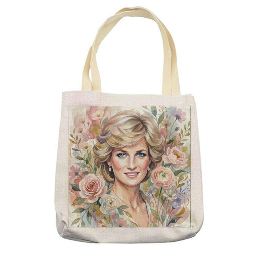 Princess Diana Floral Portrait - printed canvas tote bag by haris kavalla