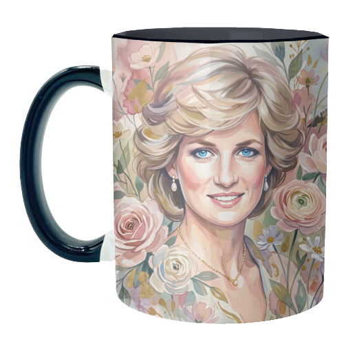 Princess Diana Floral Portrait - unique mug by haris kavalla