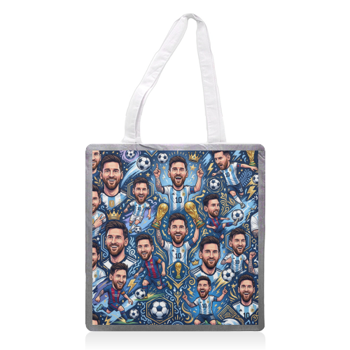 Lionel Messi Football Artwork - printed canvas tote bag by haris kavalla